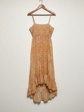 KLEID For Her Orange Tile Print High Low Ruffle Maxi Dress Size Large Boho L
